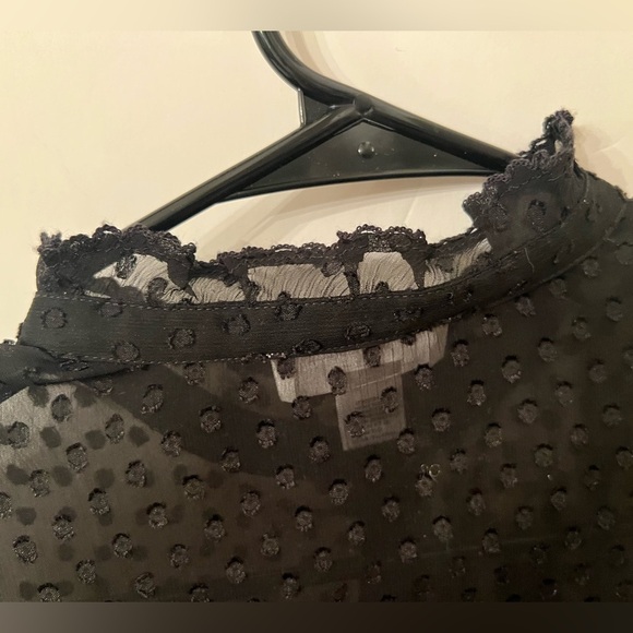 ANN TAYLOR LOFT SHEER BLACK W/BLACK VELVET DOTS BLOUSE/SIZE 4 VERY DRESSY BLOUSE - Picture 5 of 10